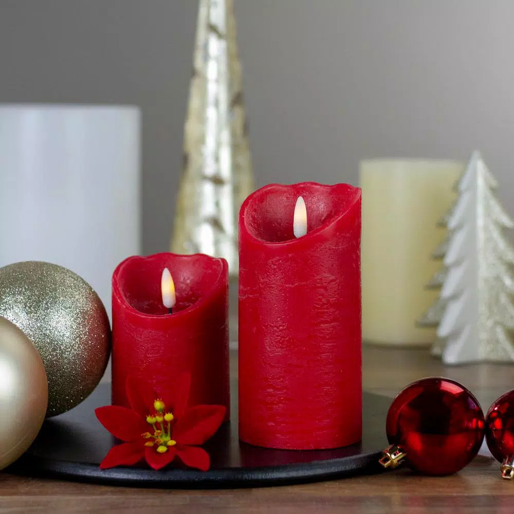 Northlight 6 in. Red Flameless Battery Operated Christmas Decor Candle with Melted Edge Design
