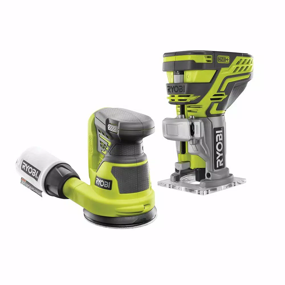 RYOBI 18V ONE+ Cordless Fixed Base Trim Router and 5 in. Random Orbit Sander Combo Kit (Tools Only)