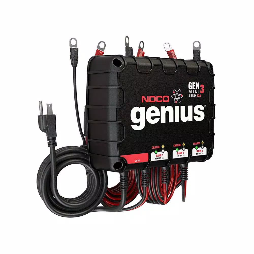 NOCO Genius GENM3 12 Amp 3-Bank On-Board Battery Charger for 12V Marine & Deep-Cycle Batteries