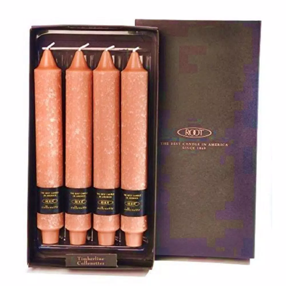 ROOT CANDLES 9 in. Timberline Collenette Rust Taper Candles, Beeswax Enriched, Box of 4