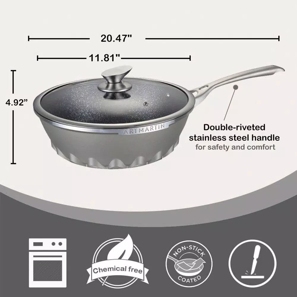 Amercook 11 in. Die-Cast Aluminum Nonstick Wok with Lid, Induction Ready