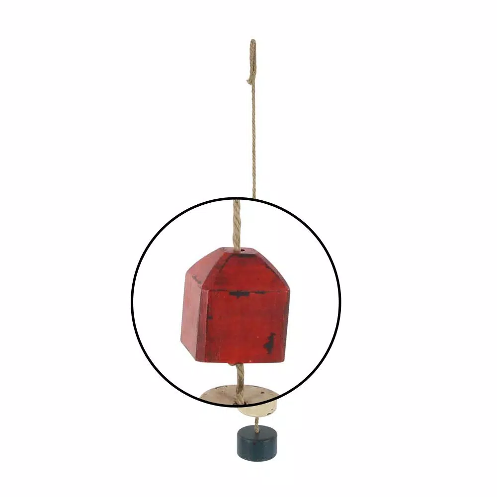 LITTON LANE 46 in. Nautical Rope Float Wall Decor - Distressed Red, Blue, and White Pine Wood