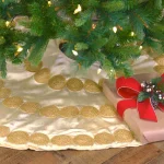 VHC Brands Creme Memories 48 in. Vanilla Velvet Christmas Tree Skirt with Gold Trim thumbnail 2