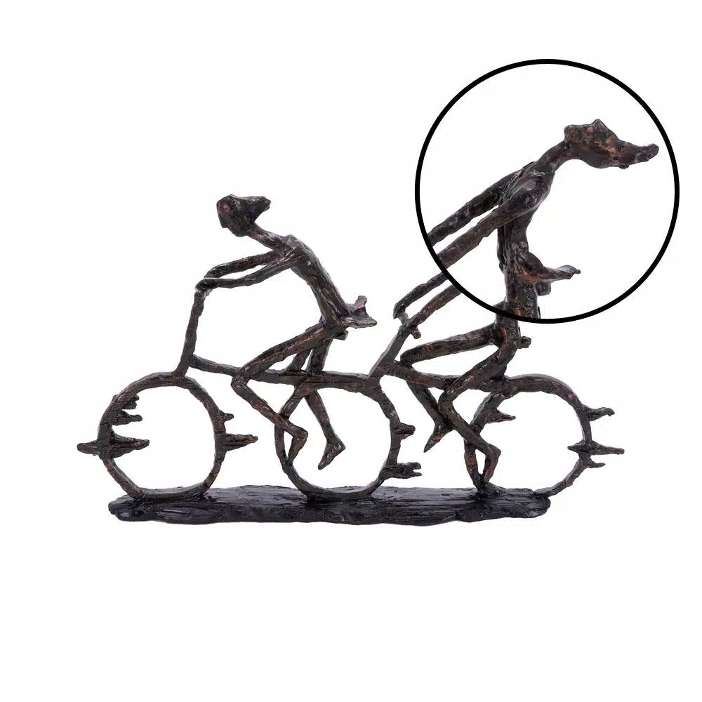 LITTON LANE Abstract Polystone Cycling Pair Sculpture - Modern Distressed Brown Decorative Statuary