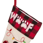 Glitzhome 21 in. LED Embroidered Linen Christmas Stocking - Dog Theme thumbnail 5