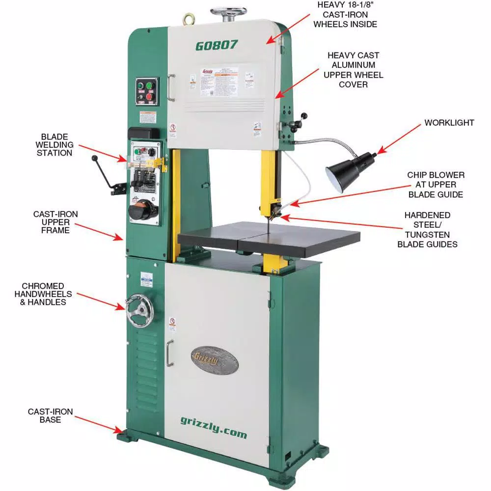 Grizzly Industrial 18-in. Variable-Speed Vertical Metal-Cutting Bandsaw with Built-in Blade Welder and Stand