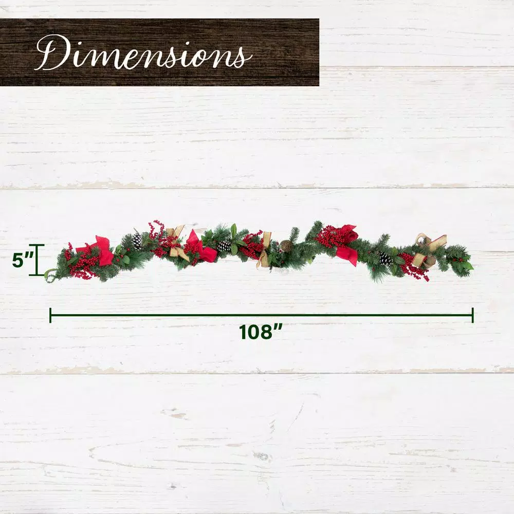 Fraser Hill Farm 24 in. Artificial Christmas Wreath and 9 ft. Garland Set with Red Truck, Berries, and Pinecones