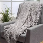 Noble House Toscana Trout Faux Fur Throw Blanket, Gray Modern Solid Pattern thumbnail 5