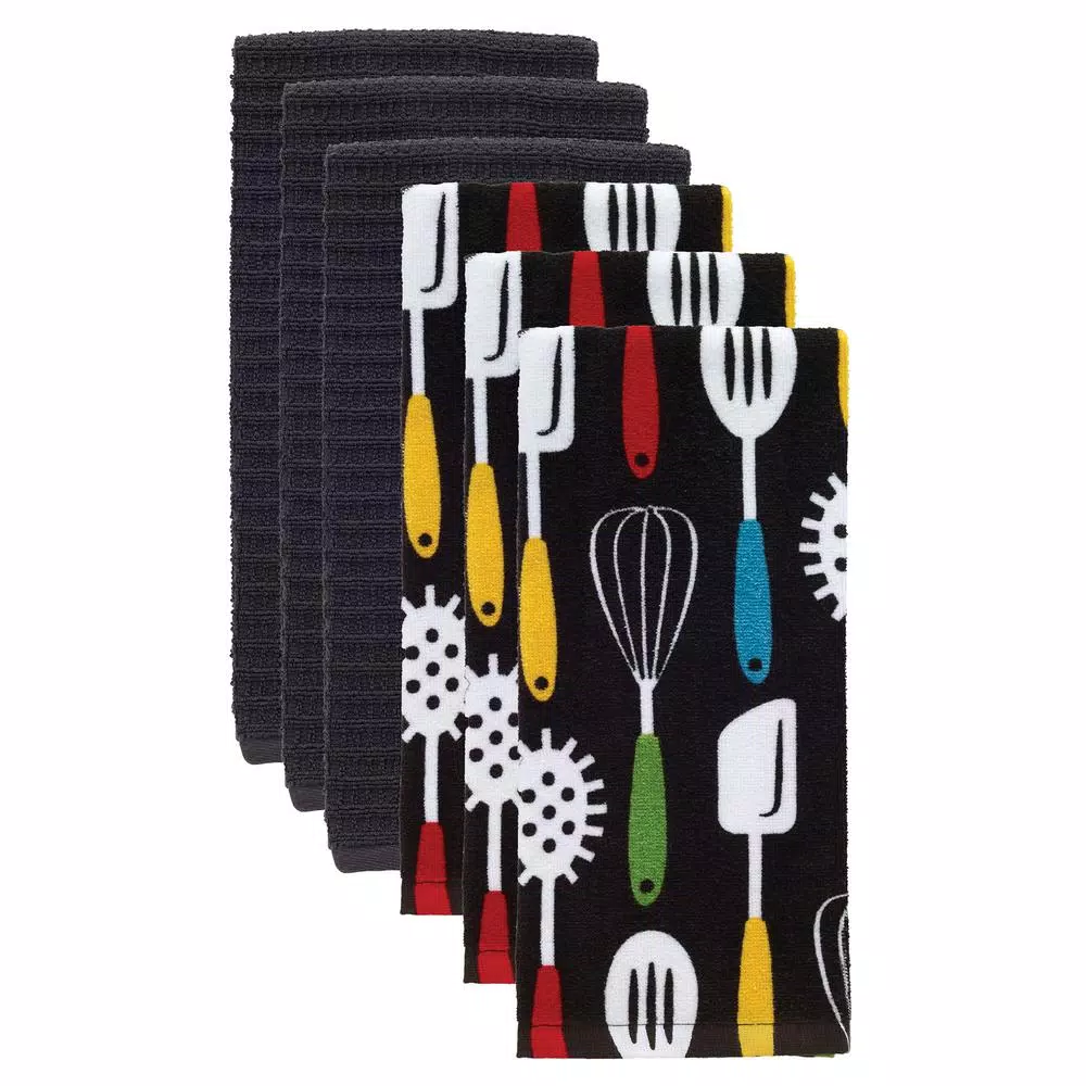 RITZ T-fal 6-Piece Multicolor Cotton Kitchen Dish Towel Set - Print and Solid Designs