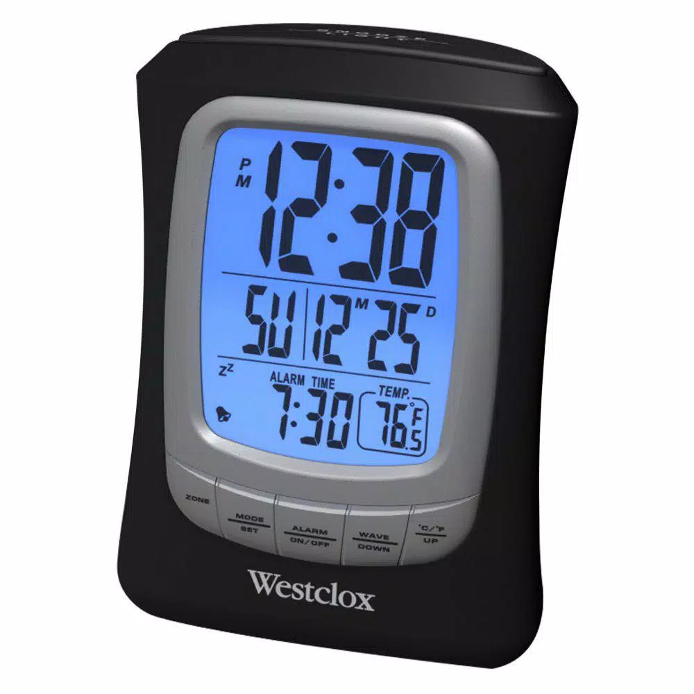 Westclox Black Digital Travel Alarm Clock with Blue Backlight and Nap Alarm