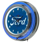Ford Genuine Parts Double Rung Neon Wall Clock - Chrome Finish, 14.5 in. thumbnail 1