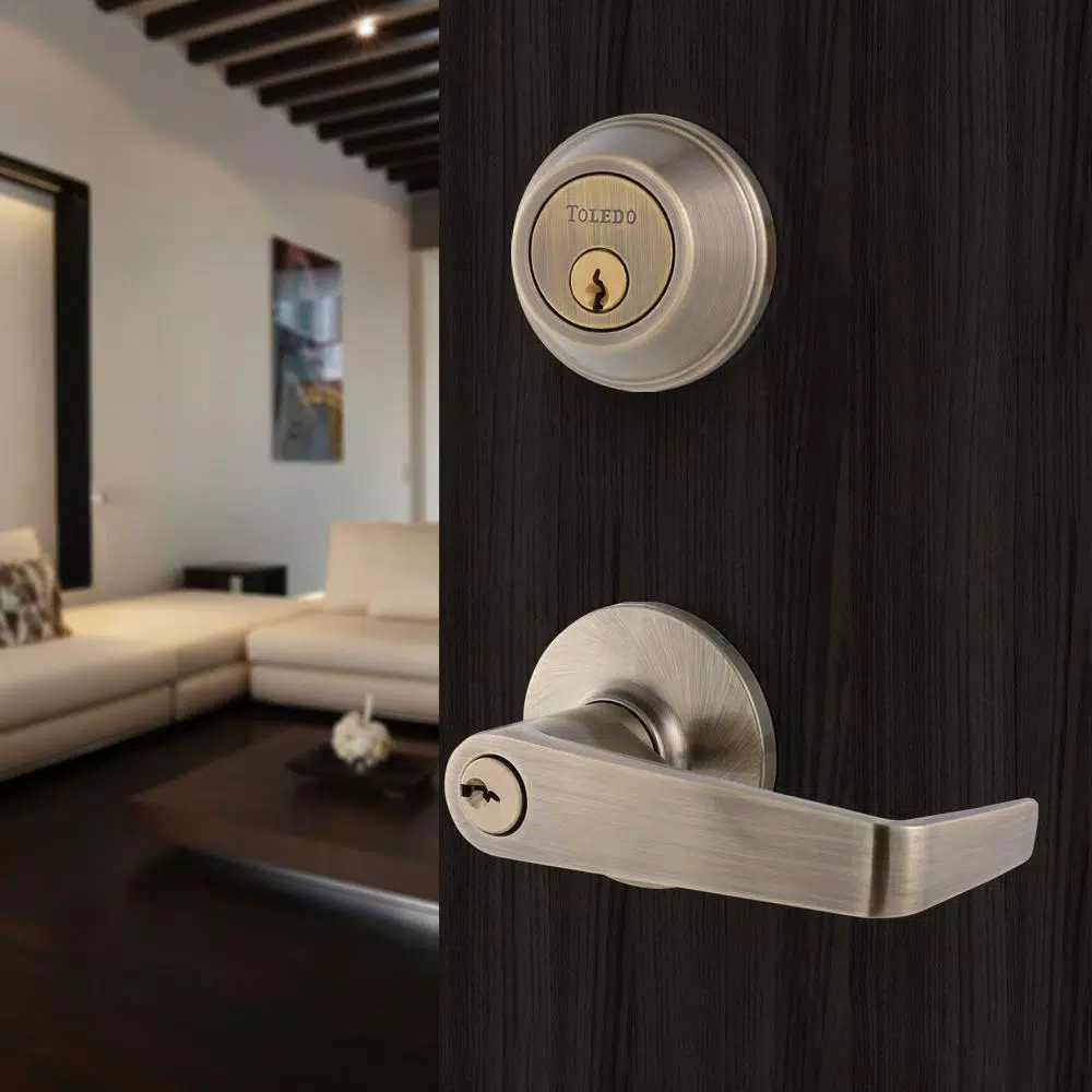 Toledo Fine Locks Segovia Single Cylinder Keyed Entry Combo Set, Antique Brass