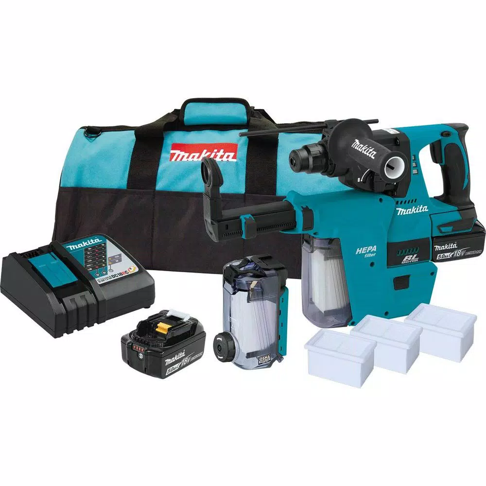 Makita 18V LXT Brushless 1 in. SDS-Plus Rotary Hammer Kit with HEPA Attachment & Bonus 1/2 in. Impact Wrench