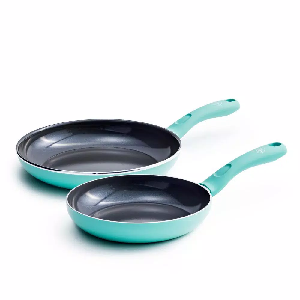 GreenLife Diamond 2-Piece Aluminum Ceramic Nonstick Frying Pan Set, Turquoise