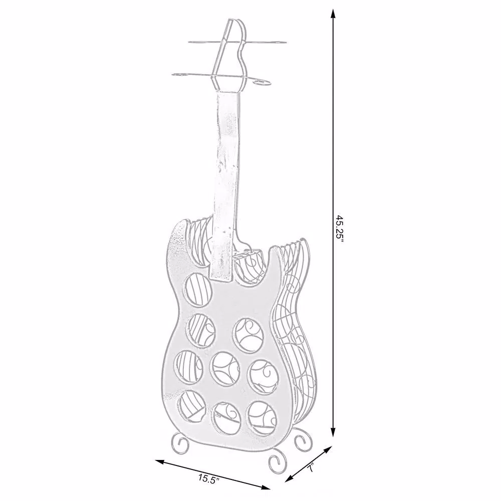 Vintiquewise Vintage Guitar Shaped Wine Holder - 9 Bottle Wood and Metal Freestanding Wine Rack with Glass Storage
