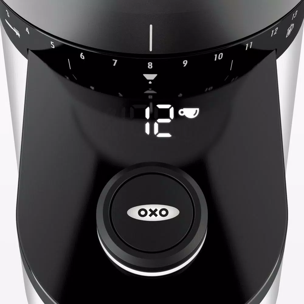 OXO Black Stainless Steel Burr Coffee Grinder with Integrated Scale, 12 oz. Capacity