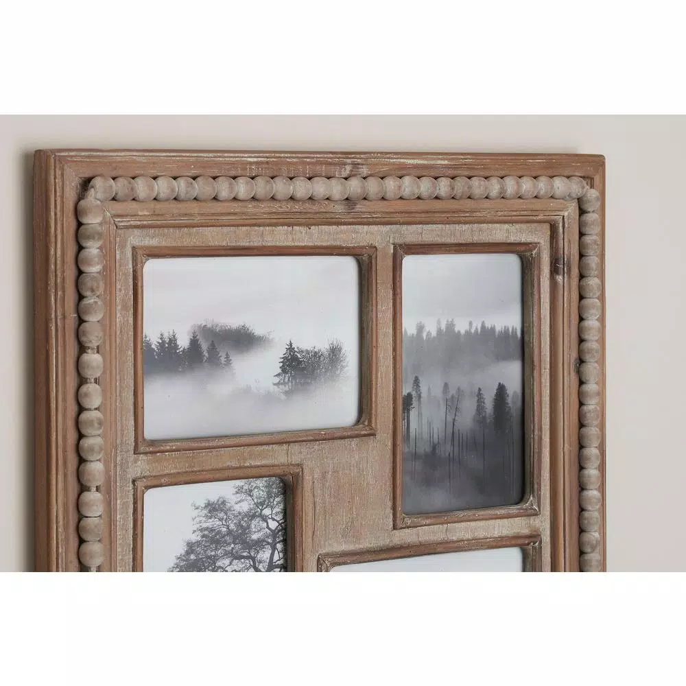 Home Decorators Collection 8-Opening Natural Beaded Wood Collage Picture Frame, 4x6, Brown