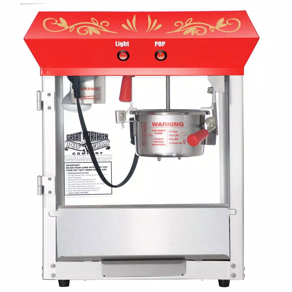Great Northern Popcorn Machine - 4 oz. Red Stainless Steel Countertop Popper