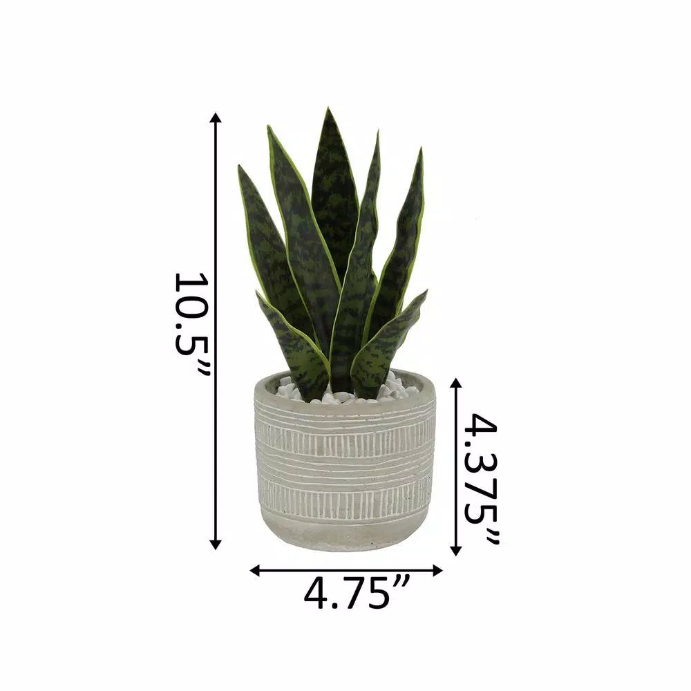Flora Bunda 12 in. Faux Snake Plant in 4.75 in. Arrow Pattern Cement Planter
