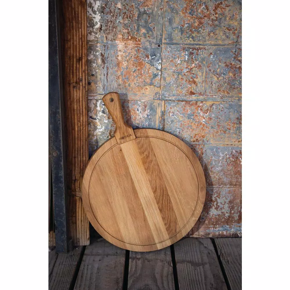 Boska Large Round White Oak Cheese and Tapas Serving Board with Ergonomic Handle