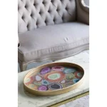 A & B Home Livonia Multi-Color Geode Design Glass Tray with Gold-Finished MDF Frame thumbnail 2