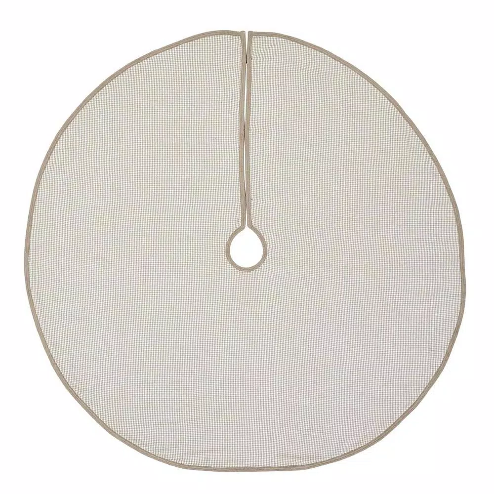 VHC Brands 60 in. Pearlescent Natural Tan Coastal Christmas Tree Skirt with Snowflake Pearl Buttons