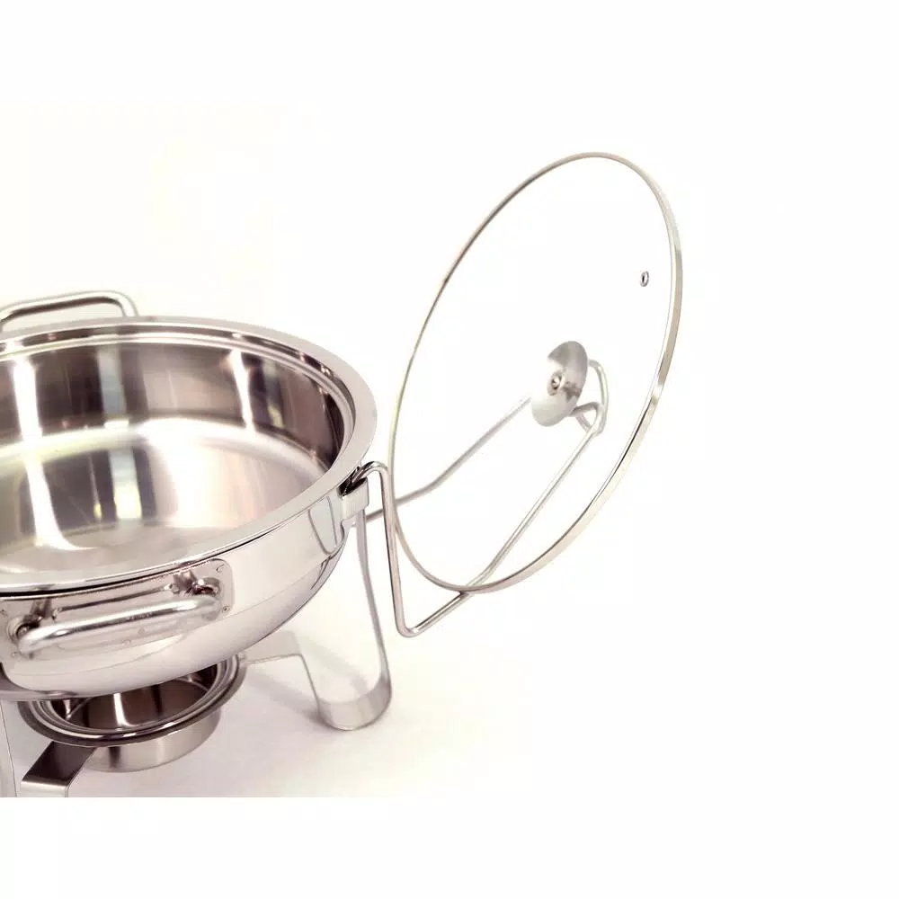 ExcelSteel 4 Qt. Professional Heavy Duty Stainless Steel Chafing Dish Set with Vented Glass Lid