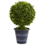 Nearly Natural 23 in. Faux Boxwood Ball Topiary with Gray Planter thumbnail 1
