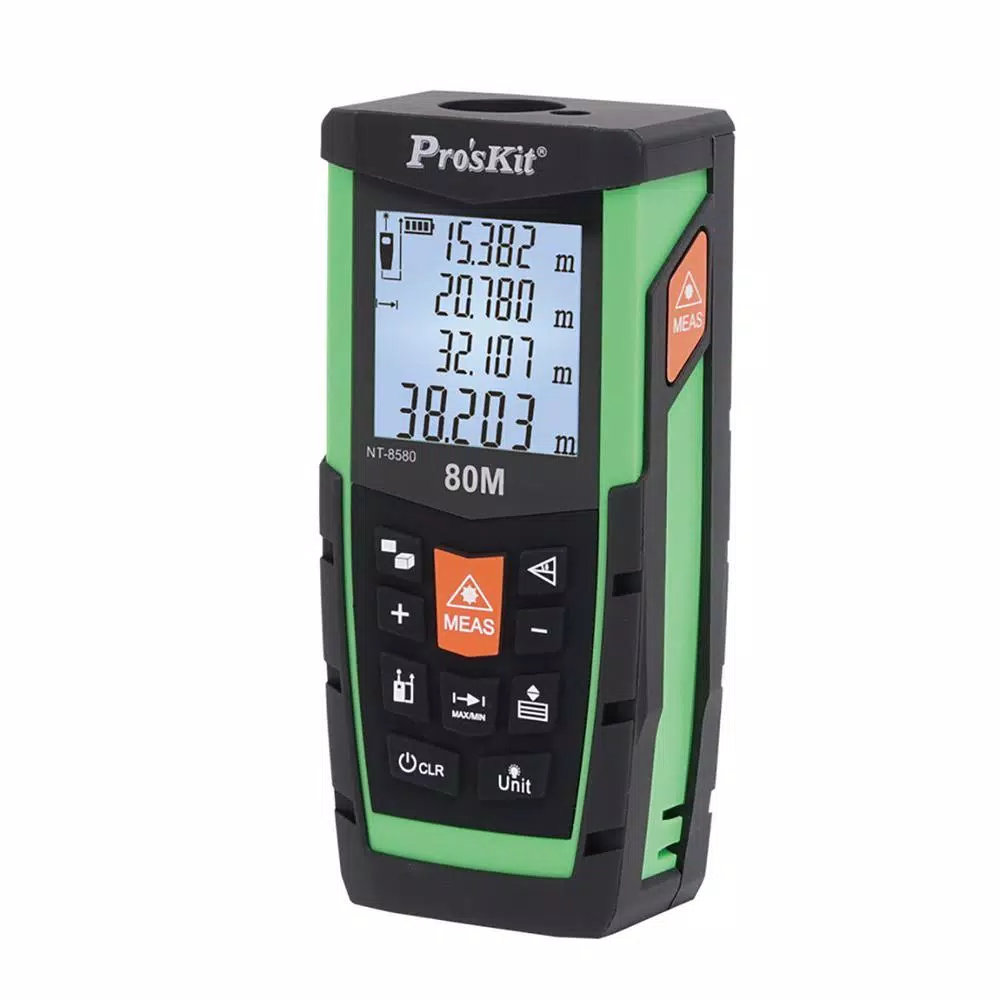 Pro'sKit 80m Laser Distance Measurer - Digital Range Meter with IP54 Dust & Spray Protection