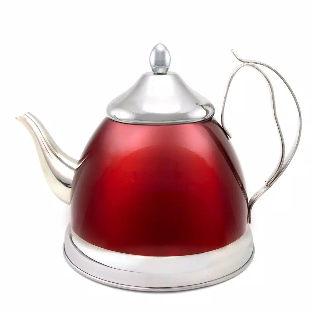 Creative Home Nobili-Tea 2 qt. Metallic Cranberry Stainless Steel Tea Kettle with Removable Infuser