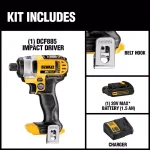 DEWALT 20V MAX Cordless 1/4 in. Impact Driver Kit with 1.3Ah Battery, Charger, and Bag thumbnail 2