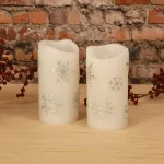 LUMABASE 6 in. Silver Snowflake Flameless LED Pillar Candles, Set of 2 thumbnail 2