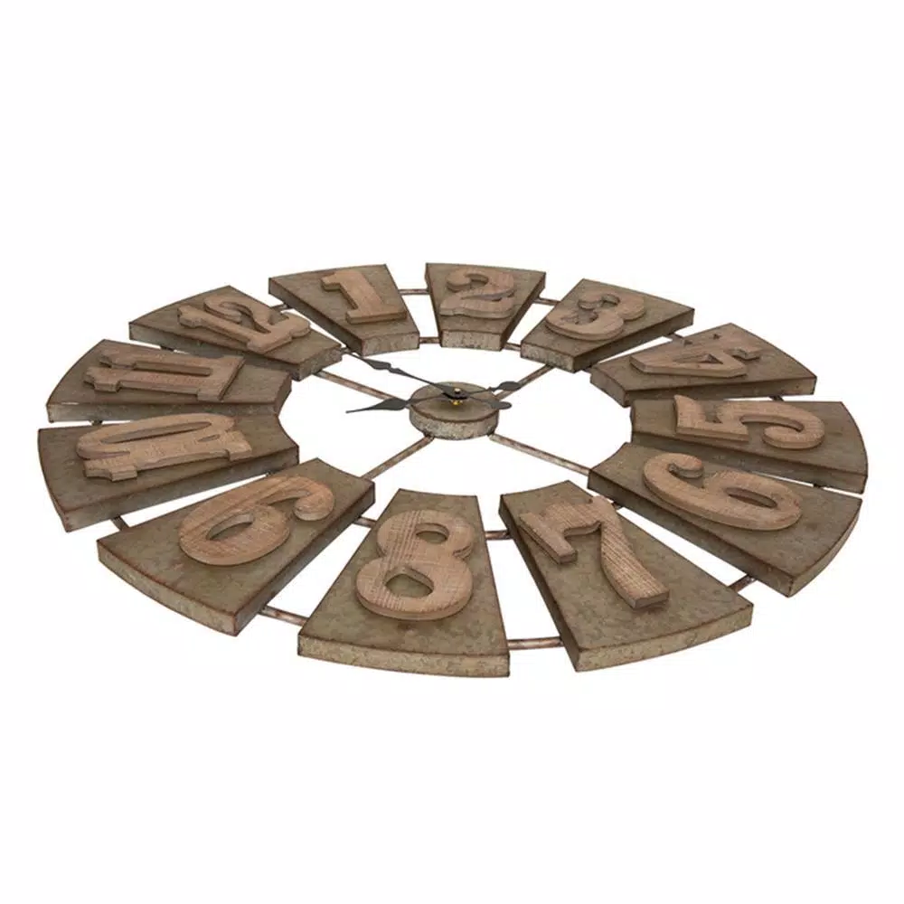 Glitzhome 38.98 in. Oversized Farmhouse Metal Wall Clock - Round Quartz Analog Clock