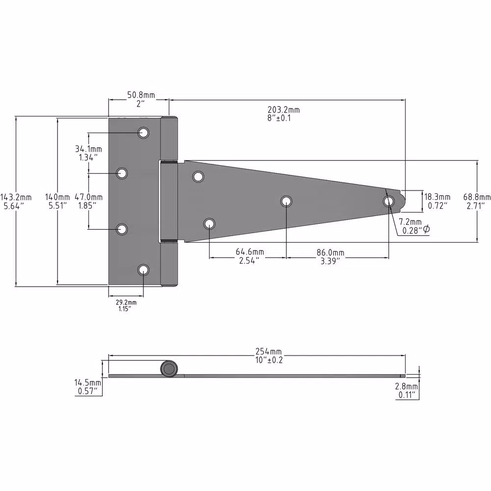 Everbilt 8 in. Heavy Duty Zinc-Plated Steel Tee Hinge