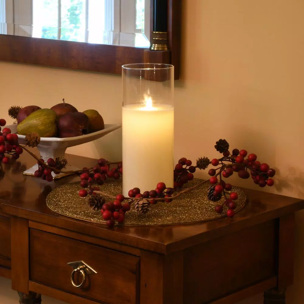 LUMABASE 10 in. Glass Hurricane LED Flameless Candle with Moving Flame, Battery Operated
