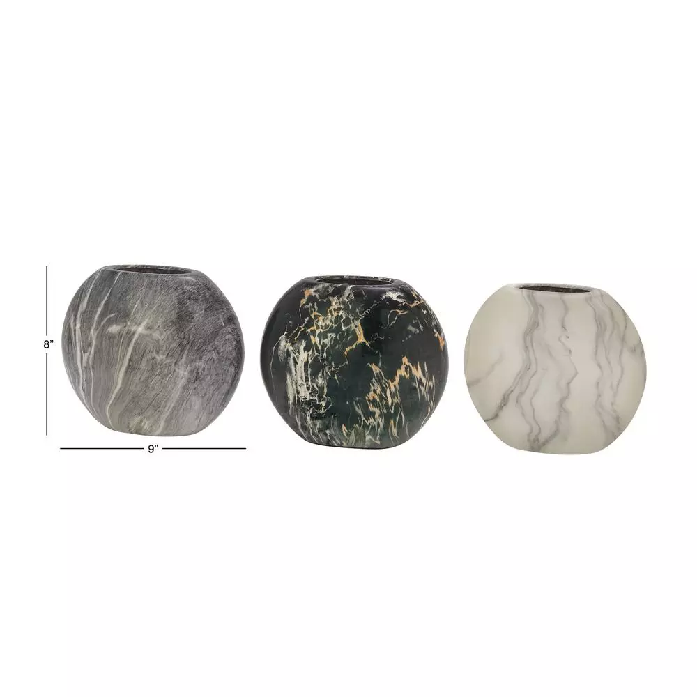 LITTON LANE 8 in. Gray Ceramic Decorative Marbled Vases, Set of 3