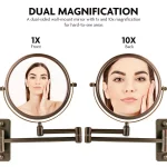 Ovente Wall Mounted Dual-Sided Makeup Mirror, 1x/10x Magnification, Antique Bronze thumbnail 3