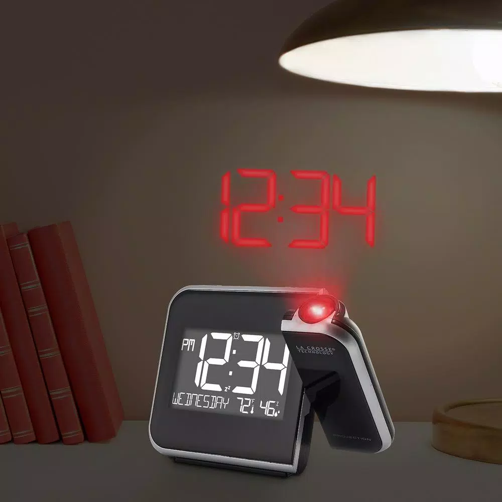 La Crosse Technology Digital Projection Alarm Clock with Indoor Temperature and Humidity Display, Black