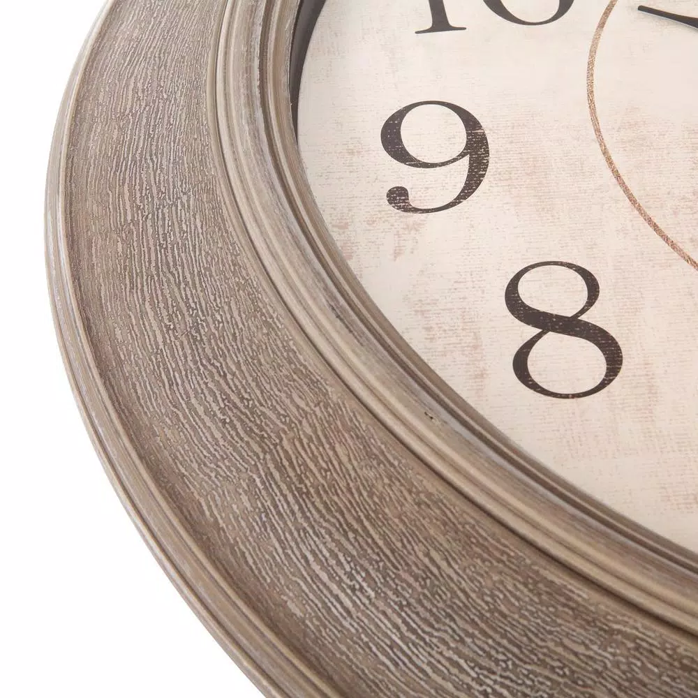 Pinnacle 24 in. Washed Grey Woodgrain Round Wall Clock - Rustic Vintage Style