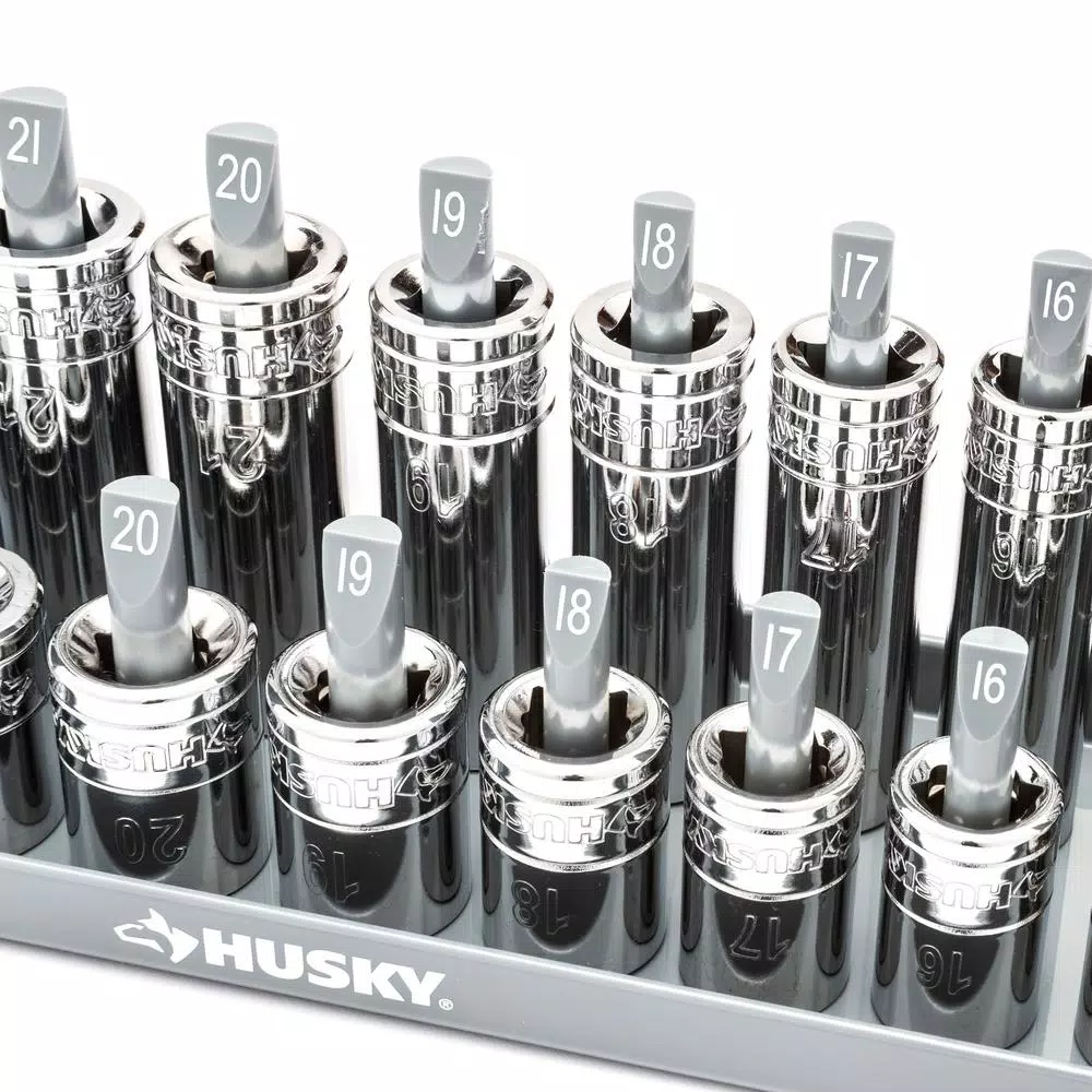 Husky 3-Piece Metric Socket Rack Set for 1/4 in., 3/8 in., and 1/2 in. Drives