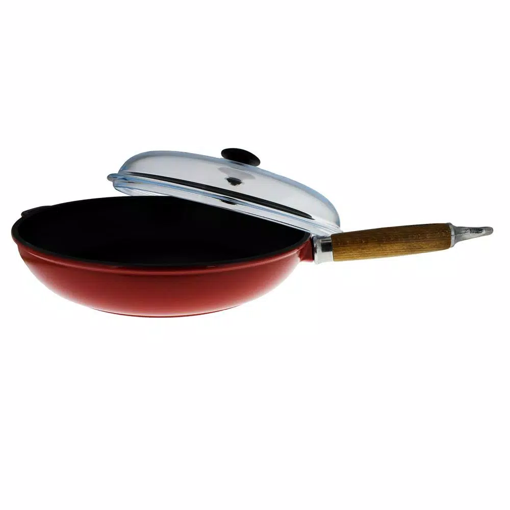 Chasseur 11 in. Enameled Cast Iron Frying Pan with Glass Lid, Red