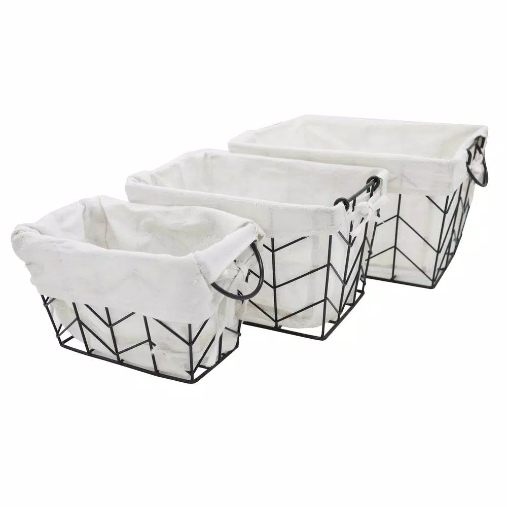 Admired By Nature Metal Wire Rectangular Nesting Storage Baskets, Set of 3 with Soft Cloth Lining