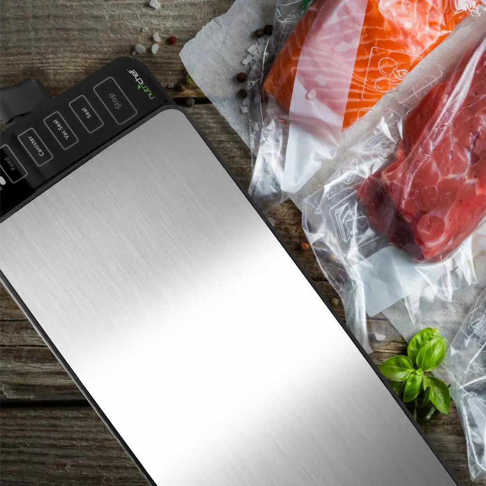 NutriChef Stainless Steel Electric Vacuum Sealer with Reusable Bags and Roll
