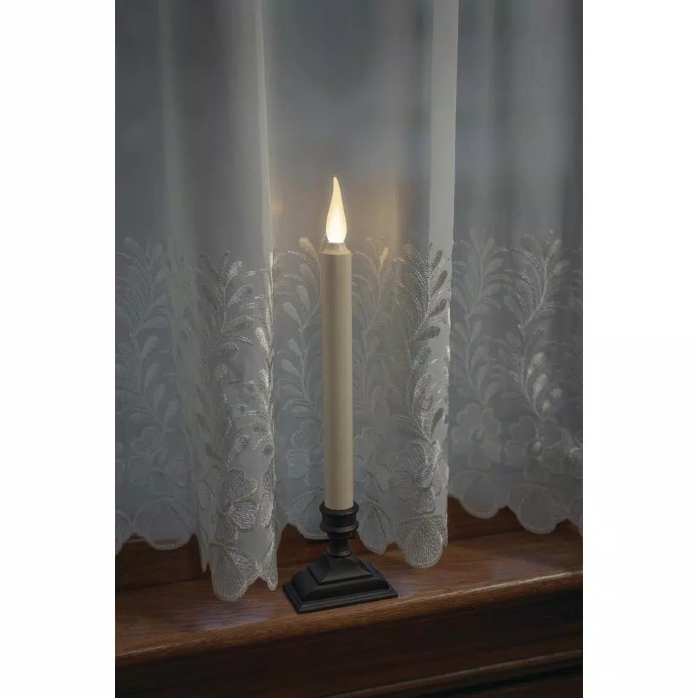 Xodus Innovations 12.5 in. White LED Taper Candle with Realistic 3D Warm Flame and Aged Bronze Base