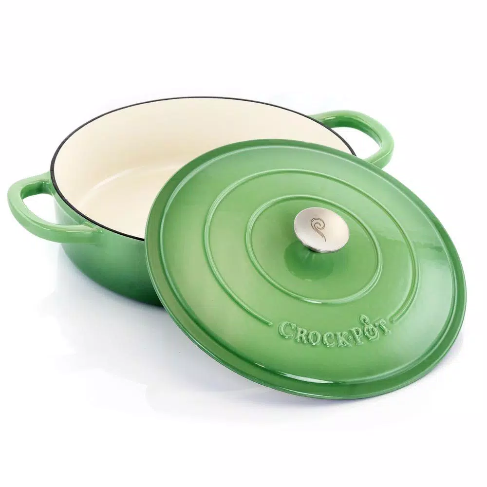 Crock-Pot Artisan 5 Qt. Round Enameled Cast Iron Braiser Pan with Self-Basting Lid, Pistachio Green