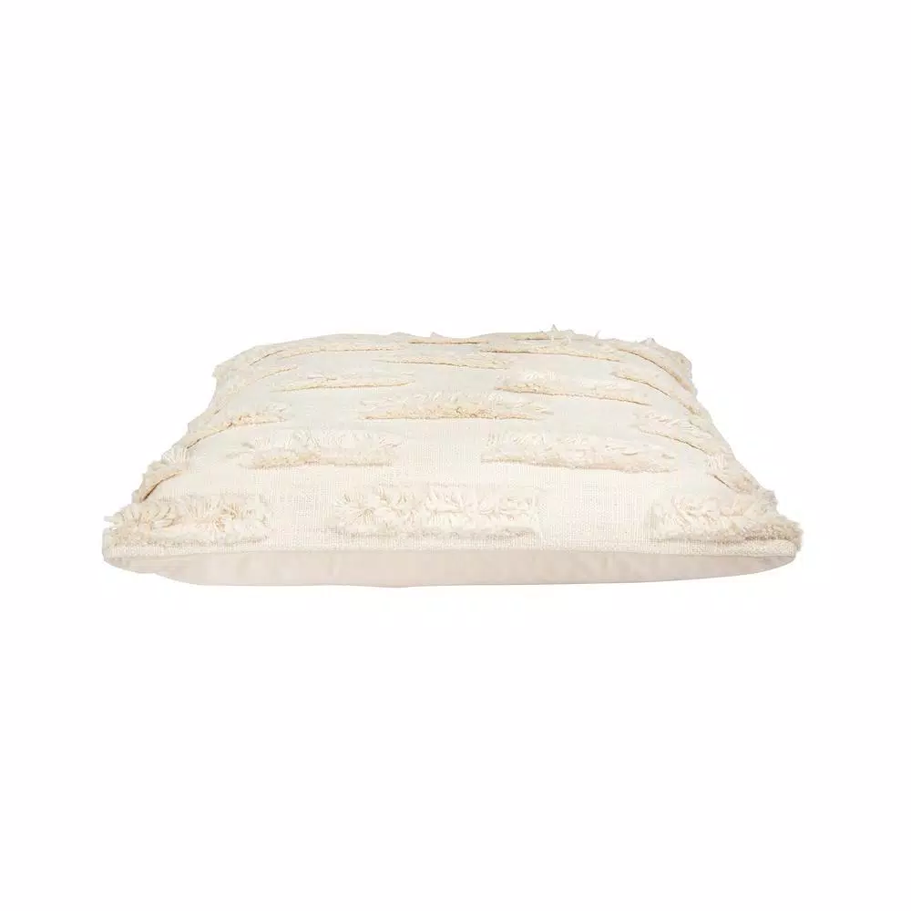 3R Studios White Embroidered Cotton Throw Pillow with Fringed Edges, 20 in. x 20 in.