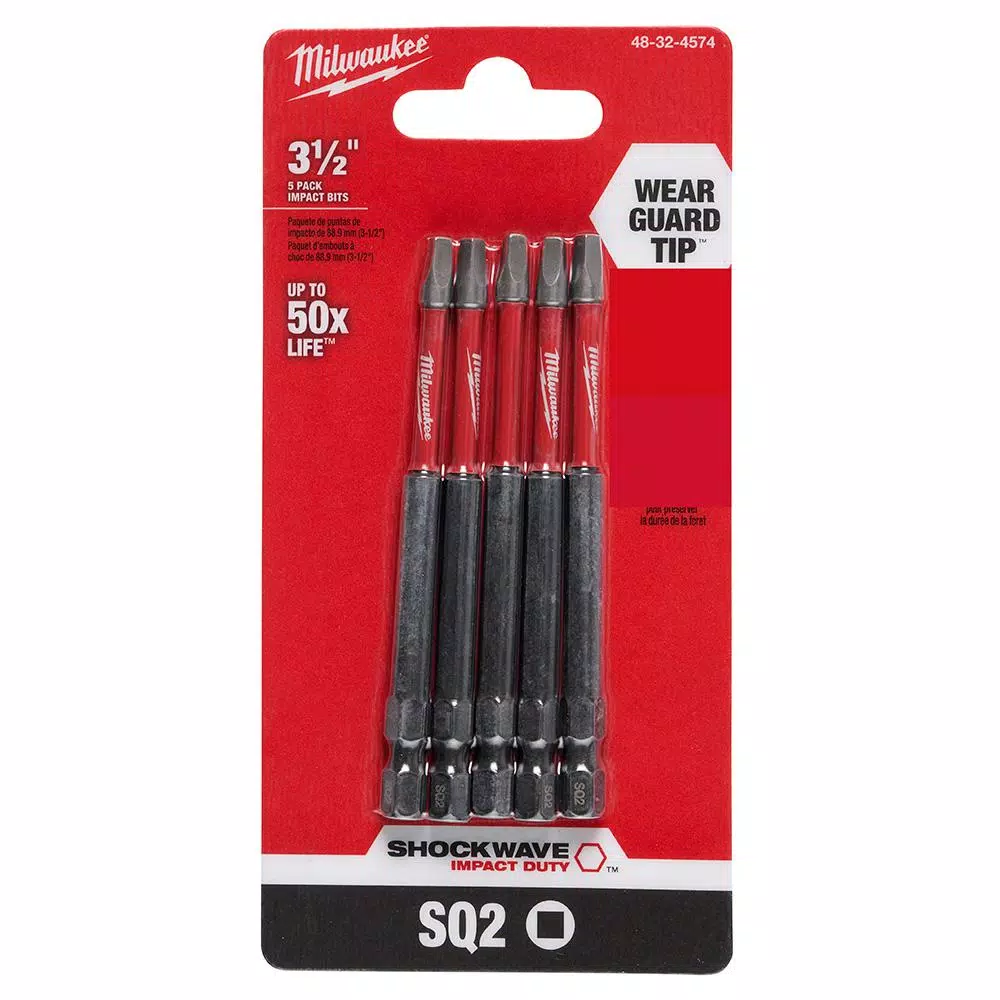 Milwaukee SHOCKWAVE #2 Square Drive 3.5 in. Impact Duty Steel Screwdriver Bits (5-Pack)