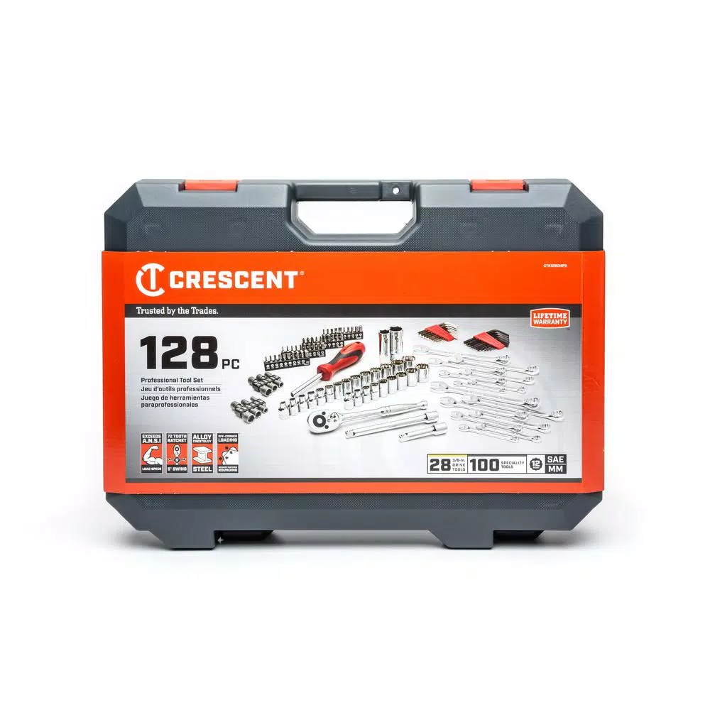 Crescent 128-Piece 3/8 in. Drive Mechanics Tool Set with 1/4 in. Drive, SAE and Metric