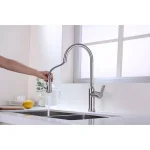 Vanity Art Brushed Nickel Single-Handle Pull-Down Kitchen Faucet with Sprayer Wand thumbnail 3