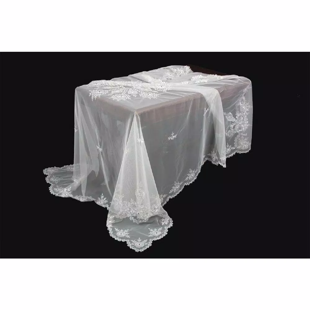 Manor Luxe Xia Home Fashions 80 x 80 in. Merrigold Lace Embroidered Tablecloth with Beaded Accents, White